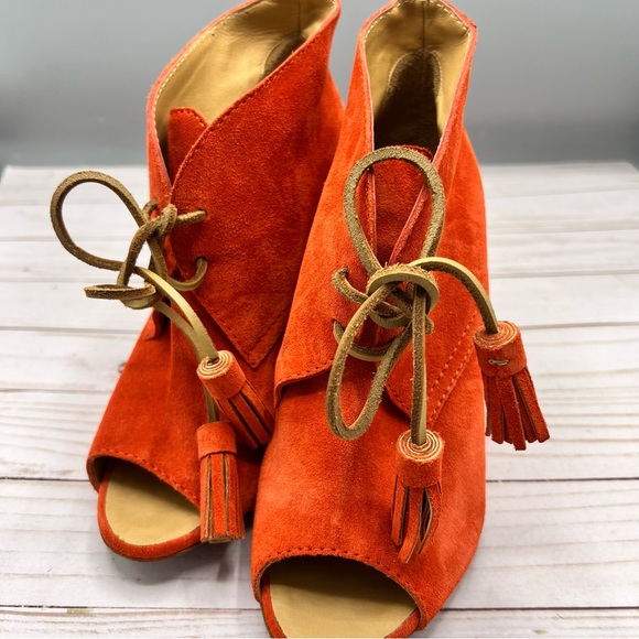 DSquared2 Orange Suede Peep Toe Wedge Booties - Picture 7 of 11